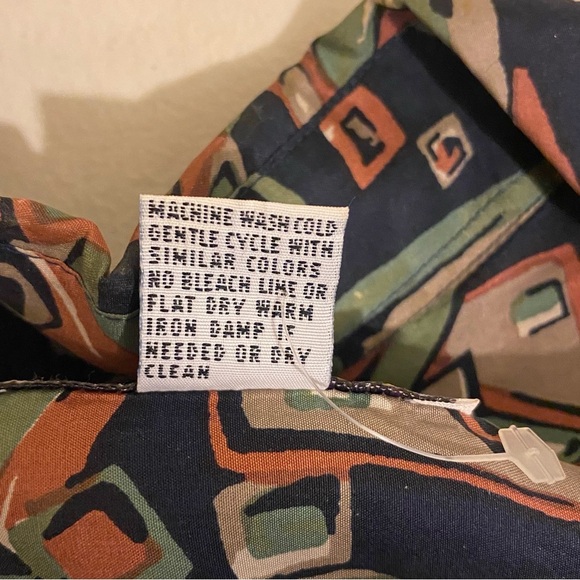 Vintage 90s IMPACT 100% Silk Men's Geometric Button Up M Long Sleeve Shirt Y2K - Picture 8 of 11